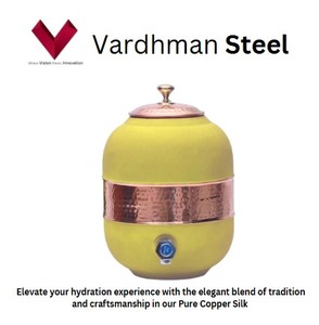 Premium Quality Wholesale Pure Copper Silk Half Hammered <b>Water</b> Dispenser Matka <b>5L</b>, Silk Finished Copper Matka 5 Liter Capacity - Product Image 2