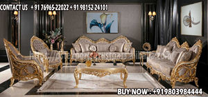 Juego de Sofás de 5 Plazas de Madera de Teca Blanca Real Estilo Italiano, Muebles de Sala de Estar Franceses para el Hogar - Product Image 3