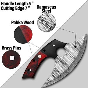 Cuchillo para Pizza Ulu de Acero de Damasco Forjado, Mango de Madera Pakka, Funda de Cuero, Hecho a Mano, OEM, Profesional, Ambidiestro - Product Image 2