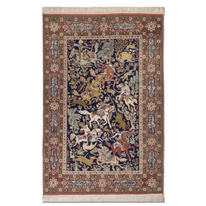 Alfombras de Lana Anudadas a Mano Aalam Blue, Alfombra Grande Rectangular Abstracta con Diseño de Animales y Diamantes para Entrada, Pasillo, Modelo Pae-6453, Hecha a Mano - Product Image 1