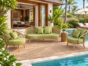 Conjunto de Sofás de Jardín Modernos de Teca con Cuerda Tejida, Sofá de Patio Exterior, Asientos de Balcón con Cojines - Product Image 3