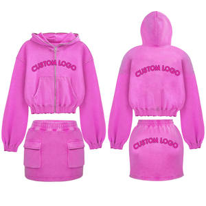 Haute qualité femmes décontracté Streetwear polaire à capuche haut court et jupe chandails assortis 2 pièces ensemble pour la saison de printemps - Product Image 4