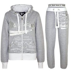 Survêtement en molleton à capuche léger imprimé personnalisé pour femmes ensembles haut et bas gris réversibles pour le jogging d'hiver - Product Image 4