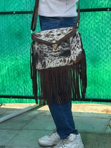 New Collection Real Cowhide <b>Fur</b> Hand Made Leather Sling Bag High Quality Front Pocket Flap Button Bohemian Bags For Womens Uses - Product Image 3