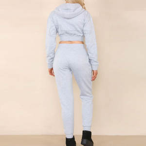 ชุดวอร์มไซส์ XL ของผู้หญิงชุดวอร์มทรงครอปสีทึบมีฮู้ดสไตล์ลำลอง - Product Image 4