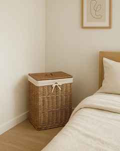 Paniers de rangement ronds en rotin naturel avec poignées Organisateur durable tissé à la main pour la lessive, les chaussures, les vêtements et la décoration intérieure - Product Image 4