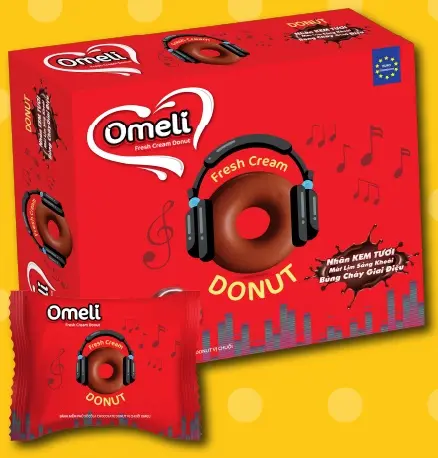 Omeli โดนัทใส่น้ำหนัก150กรัม-ครีมสดรสกล้วยในกล่องกระดาษ/chocopie ISO halal