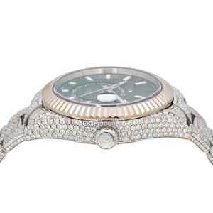 Luxury Antique Stainless Steel Moissanite Diamond <b>Watch</b> <b>Black</b> Dial Luminous Hour Markers 42mm Automatic Quartz <b>Leather</b> Strap - Product Image 4