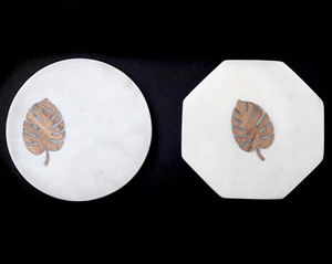 White Marble and Wooden Square Shaped Coaster <b>Set</b> <b>Placemat</b> Home Hotel Restaurant 4 Pcs <b>Set</b> - Product Image 3