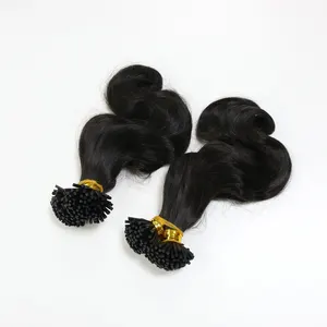 Wholesale High Quality Raw Vietnamese Hair Bundles I Tip Hair Extensions Water Body Wavy Black Color