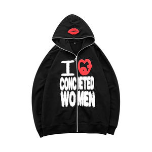 Custom High Street Retro Men's <b>Y2K</b> Hip Hop Puff Printing Rhinestones <b>Zip</b> <b>up</b> <b>Hoodies</b> Cropped Vintage <b>Hoodies</b> for Men - Product Image 1