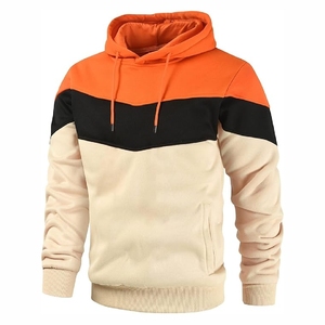 Sweat-shirt à capuche color block orange et crème pour homme, motif chevron, pull urbain orange vif - Product Image 3