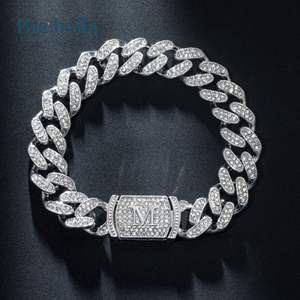 12mm 14k Plaqué Or Blanc Rond Moissanite Lettre Initiale Glacé Miami Cubain Bracelet Hip Hop Bijoux pour Hommes - Product Image 4