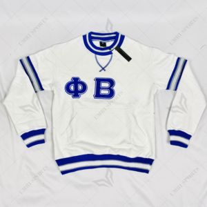 Sudadera personalizada Phi Beta Sigma blanca Chenille Crewnec griega con bolsillos Cangro 100% algodón polar blanco y azul - Product Image 1