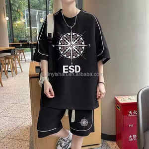 Conjunto de Shorts de Verano para Hombre, 100% Algodón, Estilo Urbano, Transpirable, Personalizado, Camiseta de Manga Corta Informal para Playa y Uso Diario - Product Image 5