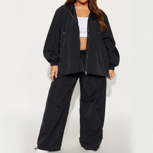 Ensemble de survêtement en twill confortable et de haute qualité pour femmes / Prix de gros, survêtement deux pièces noir surdimensionné pour femmes, finition lisse, 2026 - Product Image 5