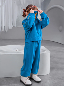 Ensemble survêtement pour adulte, bleu, coupe-vent, respirant, taille plus, sweat-shirt à capuche à col montant et pantalon, tenue décontractée chaude en deux pièces - Product Image 5
