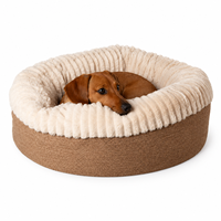 Coussin pour animaux de compagnie Yangyangpet en tissu tissé brun et crème, ovale, à côtés hauts, avec doublure en peluche