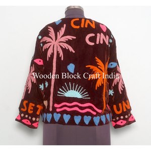 Hand Embroidered <b>Velvet</b> Suzani Jacket Bohemian Winter Wear Coat Jacket Floral <b>Velvet</b> Suzani Embroidered Birthday Gifts For women - Product Image 5
