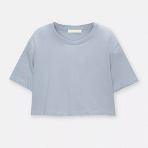 Camiseta corta cuadrada de algodón 100% de gran tamaño para mujer, ropa de calle informal de verano, camisas cortas transpirables con hombros caídos y logotipo frontal tejido - Product Image 1