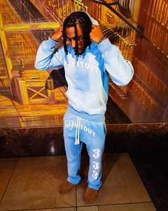 Sudaderas con capucha y pantalones de chándal apilados acampanados Conjunto de chándal de dos piezas Bordado desgastado personalizado Apliques Unisex Jogging Sweatsuits - Product Image 4