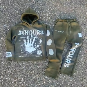 Ensemble de survêtement en molleton délavé surdimensionné de haute qualité avec logo personnalisé, pantalon de jogging et sweat à capuche respirant 100 % coton - Product Image 5