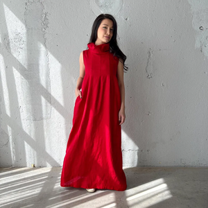 <b>Red</b> Long Linen Dress Sleeveless Maxi Dress Summer Linen Dress Kaftan with Pockets - Product Image 6