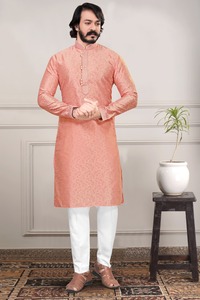 Eid Special Ethnic Wear Indian Traditional WearJacquard Embroidery Worked Punjabi Kurta Pajama <b>for</b> <b>Mens</b> Wedding Sherwani - Product Image 6