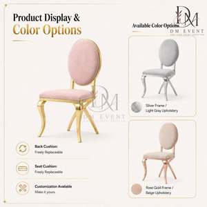 Chaise de réception de mariage en acier inoxydable doré à dossier découpé géométrique avec revêtement rose pour salles de banquet – Vente en gros de sièges - Product Image 4