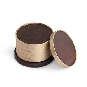 Round Dark Polished Wood Tea Coaster Manufacturer Fancy Table Decorative Wooden Tea Coffee Coaster