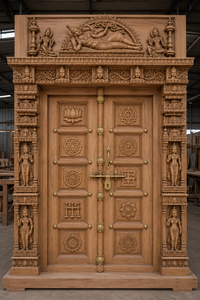Puerta de madera tallada a mano de primera calidad Lakshmi Narayana, estilo antiguo, puerta de templo de madera maciza para hogares, estilo del sur de la India, EE. UU. - Product Image 2