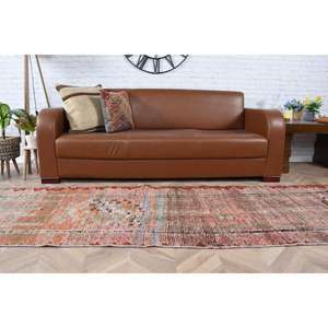 Alfombra Turca de 2.7x10.5 pies, Alfombra Vintage, Alfombra de Lana con Puntos Rojos Marrones - Product Image 5