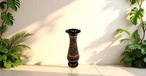 Hecho de latón-Jarrón de 8 pulgadas de alto-Una decoración India rara-Atractivo Nakkashi - Product Image 4