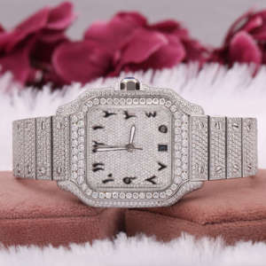 Superbe personnalisé entièrement glacé rond Moissanite diamant classique Date cadran chiffres arabes caractéristiques montre diamant - Product Image 1