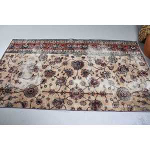 4.1x7.4 ft Area Vintage Rug, Turkish Rug, <b>Red</b> Blue Plants & trees <b>Wool</b> Rug - Product Image 4