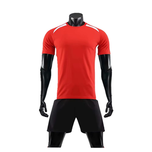 ชุดฟุตบอลผ้าโพลีเอสเตอร์100% สีทึบดีไซน์ใส่ได้ทั้งชายและหญิงสำหรับนักฟุตบอลผู้ใหญ่พิมพ์โลโก้ในสไตล์ฝรั่งเศส - Product Image 1