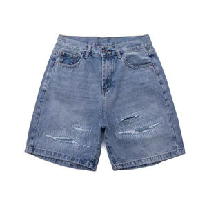 Shorts en jean droits délavés mi-taille pour hommes, décontractés, streetwear d'été, shorts en jean en coton confortables pour hommes - Product Image 1