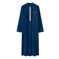 Robe musulmane pour homme bleu marine à manches longues, col mandarin, thobe jalabiya, vêtements traditionnels du Moyen-Orient, jubba kandura moderne