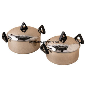 Ensemble de deux casseroles à double paroi Casserole de créateur finie en argent Forme ronde Nouveau chauffe-aliments de luxe en métal - Product Image 5