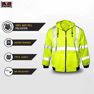 Cheaper Men <b>Hi</b> <b>Vis</b> Customized High Visibility Zipper <b>Hoodie</b> Unisex Construction Reflective Safety Zipper <b>Hoodie</b> - Product Image 4