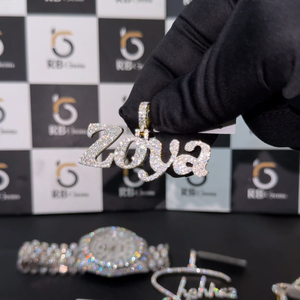 Colgantes Cristianos Finos, Dijes Hip-Hop, Gemas RB Certificadas por IGI, Nombre Personalizado, Chapado en Plata/Oro, Corte Brillante, Moissanita VVS, para Mujer - Product Image 6