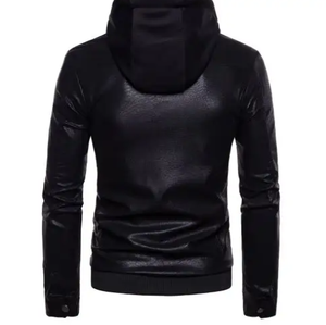 Vêtements pour hommes Veste en cuir Veste en cuir à capuche de couleur pure pour homme avec logo personnalisé - Product Image 2