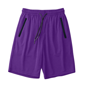 Quick Dry Gym <b>Shorts</b> Breathable Bermudas with Zipper Pockets Solid Pattern Knitted Mesh Fabric Sporty Athletic Running <b>Shorts</b> - Product Image 5
