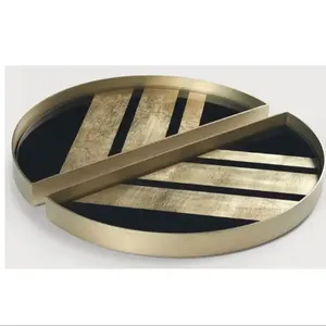 Bandeja de servicio de metal de diseño clásico de forma ovalada hecha a mano en aluminio, juego de Bandejas para servir café, comida, desayuno, cena - Product Image 3