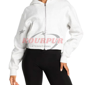 Sudadera con capucha corta con estilo recién llegada personalizada para mujer con cremallera y estilo de bolsillos en color único con precio razonable - Product Image 2