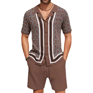 2025 haute qualité été hommes décontracté tricot chemise haut ensemble sur mesure à manches courtes tricoté tissu solide Style 3D - Product Image 2