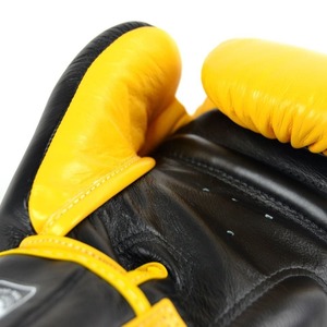 Guantes de Boxeo Profesionales de Cuero Genuino Amarillo y Negro al por Mayor con Cierre de Gancho y Bucle para Sanda y Muay Thai - Product Image 6