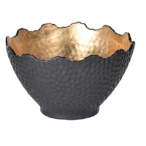 Nouveauté Bol en métal sur base en bois avec motif de points en résine Fabriqué en nacre, métal et bois pour servir des dattes et des desserts - Product Image 1