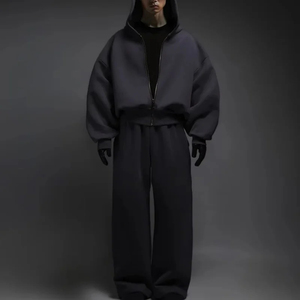 Unisex Oversized <b>Zip</b> <b>Hoodie</b> 100% Cotton Heavyweight Lined Solid Vintage Winter Streetwear Drop Shoulder Washed Fleece Sweatshirt - Product Image 4