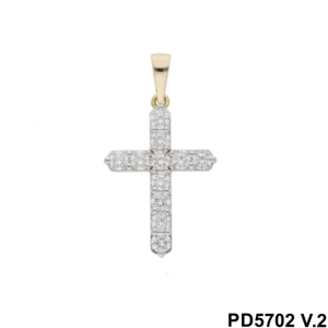 14KT ชุบโรเดียมจี้ไม้กางเขนสีทอง & เพชร/18KT สัญลักษณ์แห่งศรัทธาอมตะและชุดปลายแหลมเพชรสุดคลาสสิก - Product Image 2